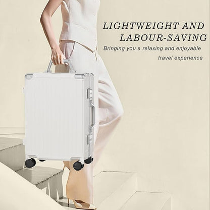 AnyZip Carry On Luggage PC+ABS Aluminum Frame Zipperless Luggage Hard Shell Suitcase with TSA Lock Double Spinner Wheels 20 Inch White