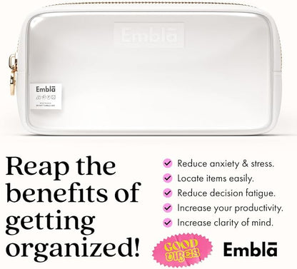 Embla Clear Cosmetic Bag Makeup Case, Clear Zipper Make Up Pouch and Toiletry Travel Tote, Cute Skincare Pouches for Women Girls, Preppy Purse Cosmetic Organizer, Small Makeup Bags, White