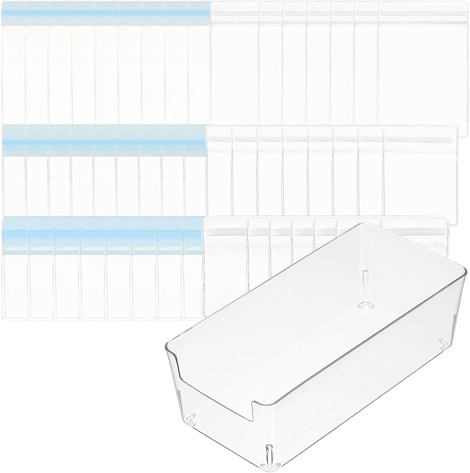 PATIKIL Clear Jewelry Box, Organizer Holder Box with 60 Pcs Portable Anti Tarnish Jewelry Bags, Travel Case for Women Earrings Rings Necklaces Bracelets, White, Blue 3 Size