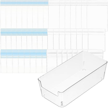 PATIKIL Clear Jewelry Box, Organizer Holder Box with 60 Pcs Portable Anti Tarnish Jewelry Bags, Travel Case for Women Earrings Rings Necklaces Bracelets, White, Blue 3 Size