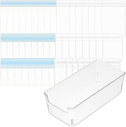 PATIKIL Clear Jewelry Box, Organizer Holder Box with 60 Pcs Portable Anti Tarnish Jewelry Bags, Travel Case for Women Earrings Rings Necklaces Bracelets, White, Blue 3 Size