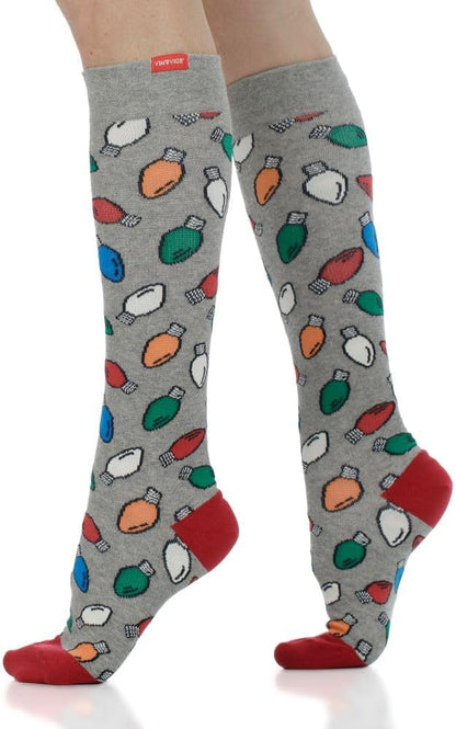 VIM & VIGR Cotton 15-20 mmHg Graduated Compression Socks (Heathered Grey & Multi Vintage Lights, Medium/Large Wide Calf (5))