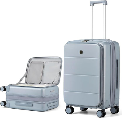 MILADA 24 Inch Expandable Top Opening Luggage with Spinner Wheels Medium Checked Suitcase with Wheels Hard Shell Trunk Suitcase TSA Approved Luggage for travel, Grey