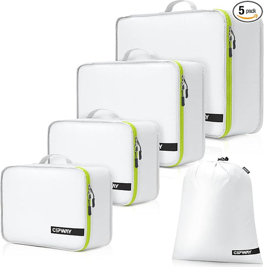 Cipway 5 Set Packing Cubes for Travel Suitcase Organizer for Accessories Luggage Carry On Suitcase Lightweight White