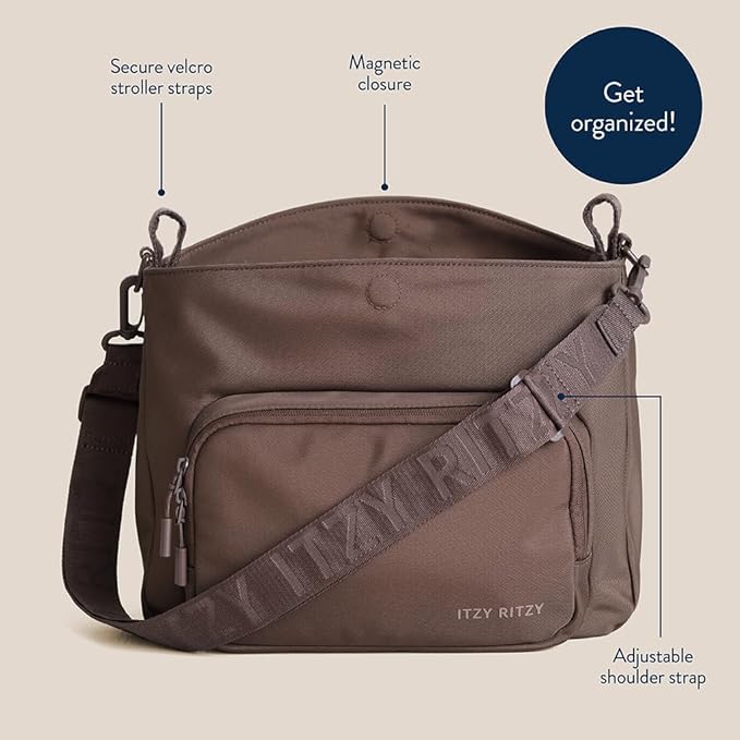 Itzy Ritzy Belong Cargo Caddy - Attaches to Stroller or Wagon; Also Includes Shoulder/Crossbody Strap (Mocha)