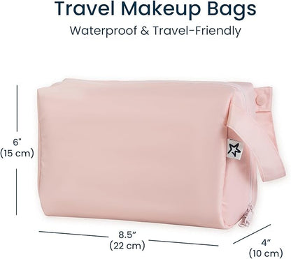 Tiny Twinkle Waterproof Travel Toiletry & Makeup Bag Organizer | Makeup Pouch with Multiple Compartments & Snap Handle for Travel | Gift for Teen Girls and Women (Rose)