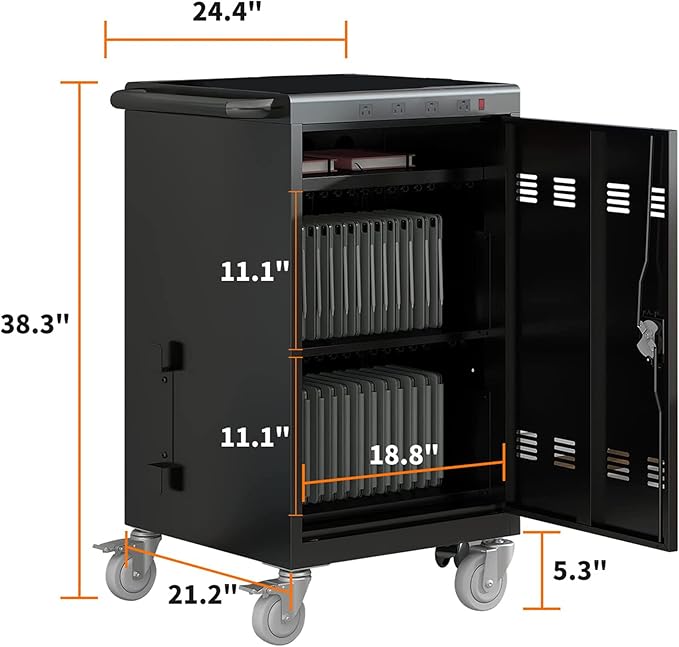 35-Bay 6Pack Mobile School Charging Cart Station for Chromebook, Tablet and Laptop Computer with Power Strip Included，Front & Back Access Locking Cabinet, Black
