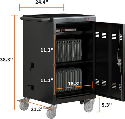 35-Bay 6Pack Mobile School Charging Cart Station for Chromebook, Tablet and Laptop Computer with Power Strip Included，Front & Back Access Locking Cabinet, Black