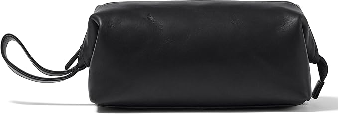Leatherology Premium Black Oil Framed Toiletry Bag - Wide-mouth zippered opening, interior and exterior zippered compartments, compact and functional