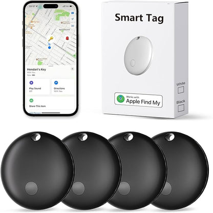 Tracker Tags, Item Finder Work with Apple Find My (iOS Only), Tracking Device Locator Smart Tag for Luggage, Keys, Wallet, Bike, Bags (Black, 4 Pack)