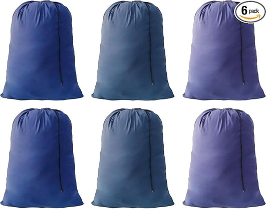 Extra Large Laundry Bag Travel Laundry Bags with Drawstring Closure, 30"x40" Machine Washable Dirty Clothes Organizer for college, dorm and apartment dwellers (6 Pcs Blue)