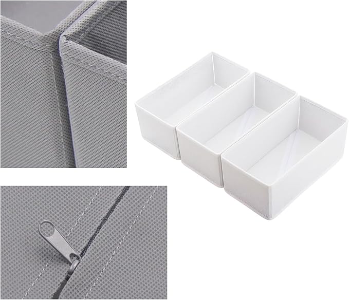 Sock Underwear Drawer Organizer 3-Pack Raw White - Foldable Small Storage Bins for Bras & Baby Clothes, 11" Fabric Dividers for Closet