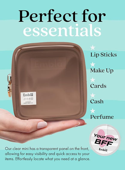 Embla London Makeup Bag Cosmetic Case, Clear Zipper Make Up Pouch and Toiletry Travel Tote, Cute Skincare Pouches for Women Girls, Preppy Purse Cosmetic Organizer, Mini Makeup Bags, Mocha Mousse