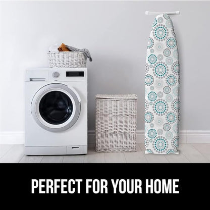 GORILLA GRIP The Original Ironing Board Cover and Pad, Silicone Coating, Thick Scorch Resistant Padding, Heavy Duty Iron Covers Standard Boards, Hook and Loop Fastener Strap, Spiral Turquoise, 15x54