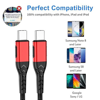 Durcord USB C Cable, 2Pack 60W 6ft USB C to USB C Charger Cable Fast Charging for Android/Phone/Pad, Type C to Type C Charger Braided Compatible with iPhone 15 Pro/Plus/Max/Android/Phone/Pad Red