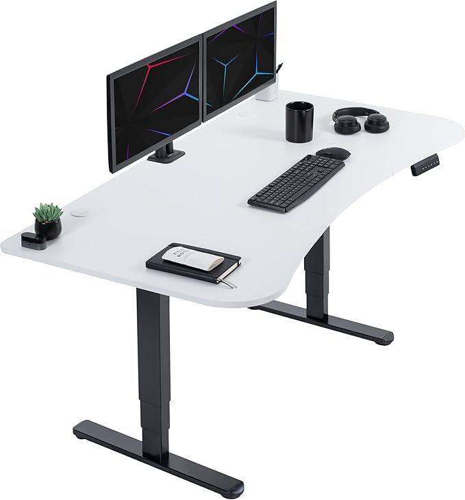 VIVO Electric 63 x 32 in Dual Motor Standing Desk, Memory Height Adjustment, 2B Series, White Top Black Frame, DESK-KIT-2B1W