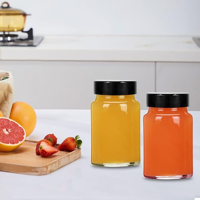 12Pcs 2 oz Small Clear Glass Bottles with Lids,Wide Mouth Shot Bottles with Caps for Ginger Shots, Juice, Potion, Liquids, Whiskey