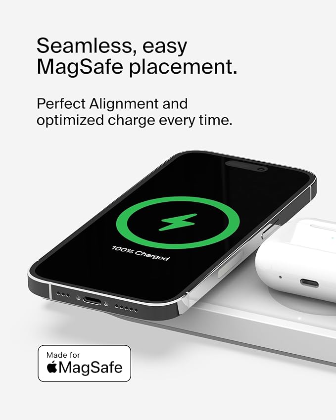 Belkin BoostCharge Pro 15W 3-In-1 Wireless MagSafe Charging Pad - White