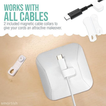 Smartish® Magnetic Cord Holder - Cable Wrangler Organizer Stocking Stuffer with Magnet Clips for Charger Management on Desktop, Nightstand for USB-C + Lightning - Snow Day White