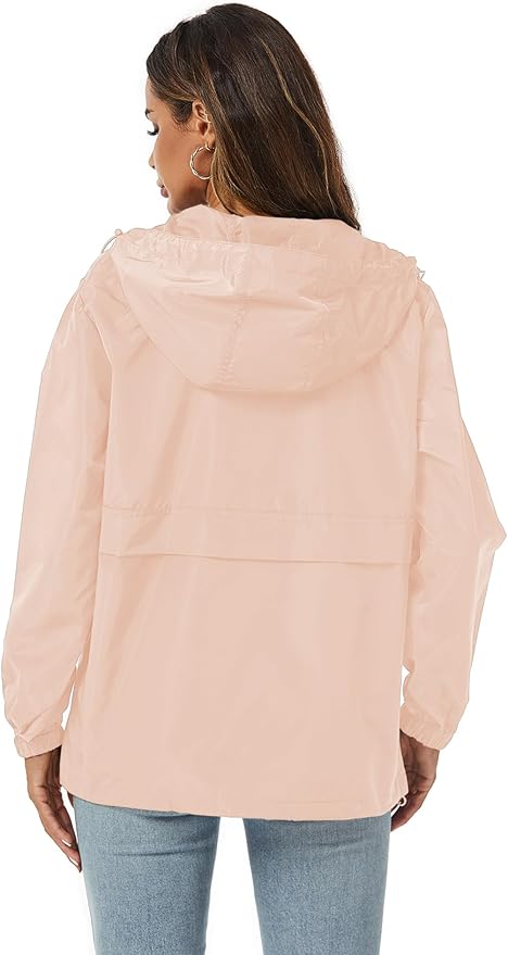 Avoogue Womens Rain Jacket with Hood,Pullover,Packable,Lightweight,Windbreaker,Waterproof,Breathable.