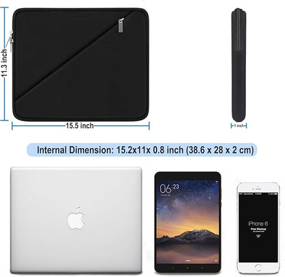 Laptop Sleeve Case 15.6 inch, Traveling Carrying Computer Sleeve Bag with Zippered Pocket, Shockproof Protective Laptop Cover Compatible for Apple Notebook, HP, Dell, Acer, Asus, Lenovo, Black