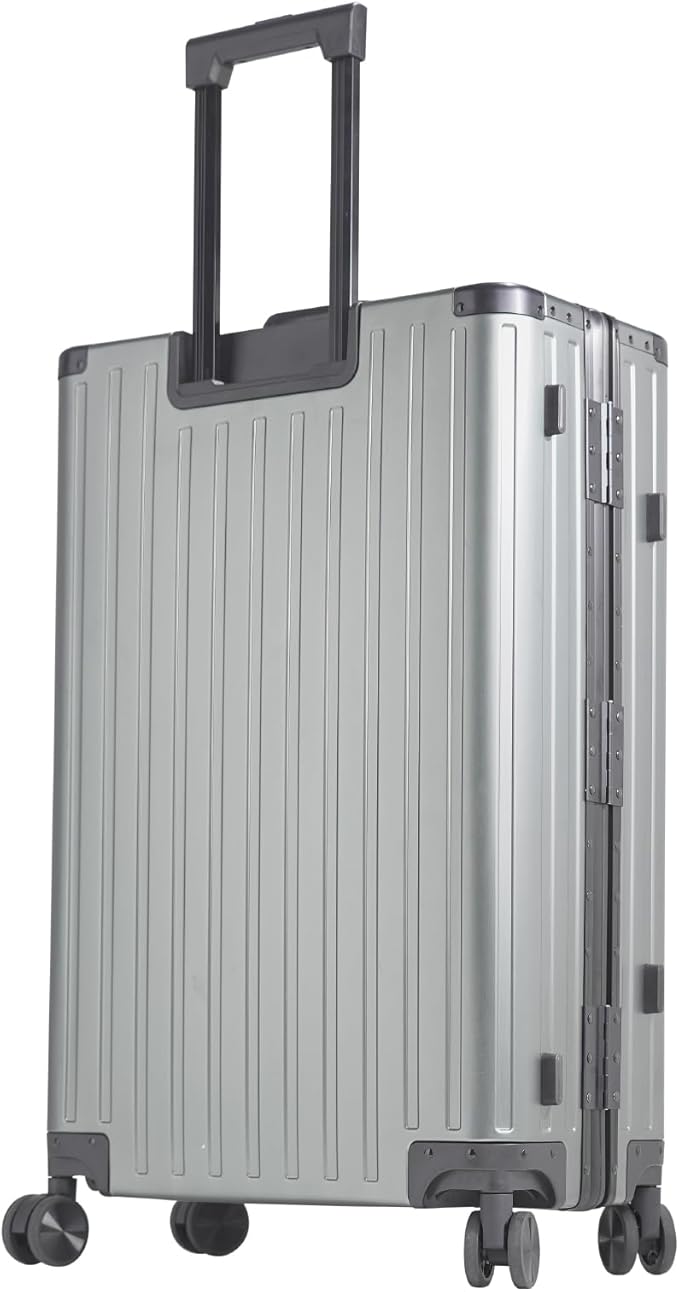 28-inch Aluminum Checked Suitcase: Gunmetal Gray - Full Metal Shell - Crush-Resistant & Burst-Proof, TSA Lock & Spinner Wheels for Business Travel - Men Women