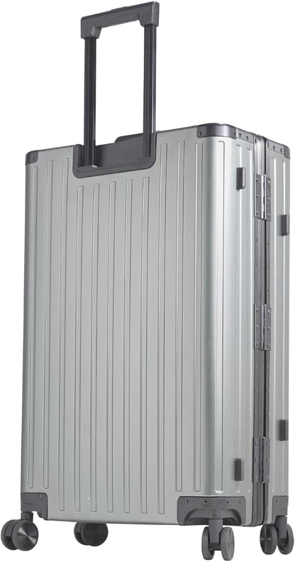 28-inch Aluminum Checked Suitcase: Gunmetal Gray - Full Metal Shell - Crush-Resistant & Burst-Proof, TSA Lock & Spinner Wheels for Business Travel - Men Women