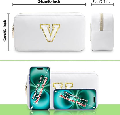Initial V Makeup Bags Initial Letter A-Z Cosmetic Bag for Women Friends Daughter Sister Mom Inspirational Gifts Travel Toiletry Bag Christmas Birthday Gifts for Her Bridesmaid Bff Makeup Pouch V