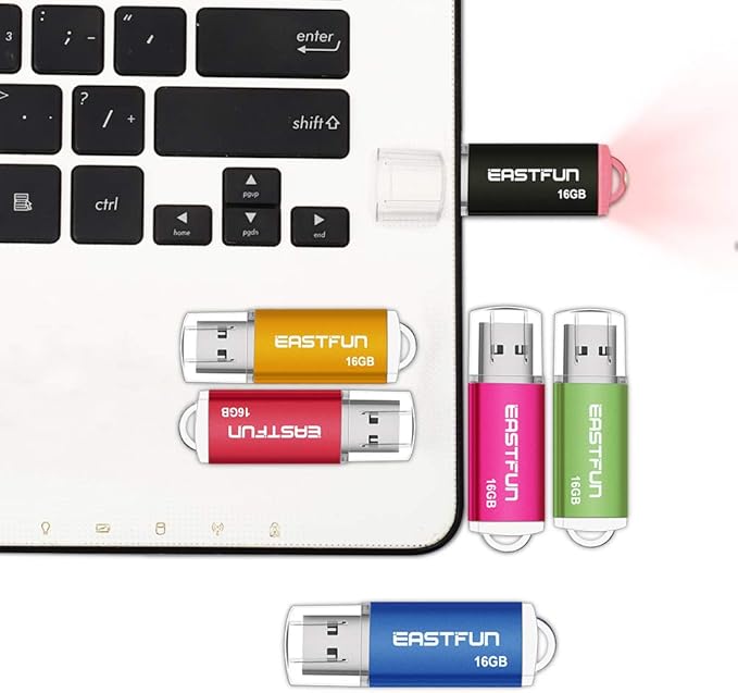 EASTFUN 3 Pack 16GB USB 2.0 Flash Drive Memory Stick Thumb Drive Thumb Stick Jump Drive Zip Drive Pen Drive,with LED Indicator,3 Pcs Colors:Red/Green/Blue