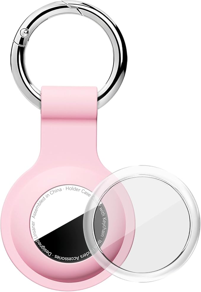 Upgrade Compatible with AirTag Holder Keychain Waterproof Silicone for Air Tag Case with Transparent Shell Key Ring Tags Chain for Apple GPS Item Finders Accessories, Pink