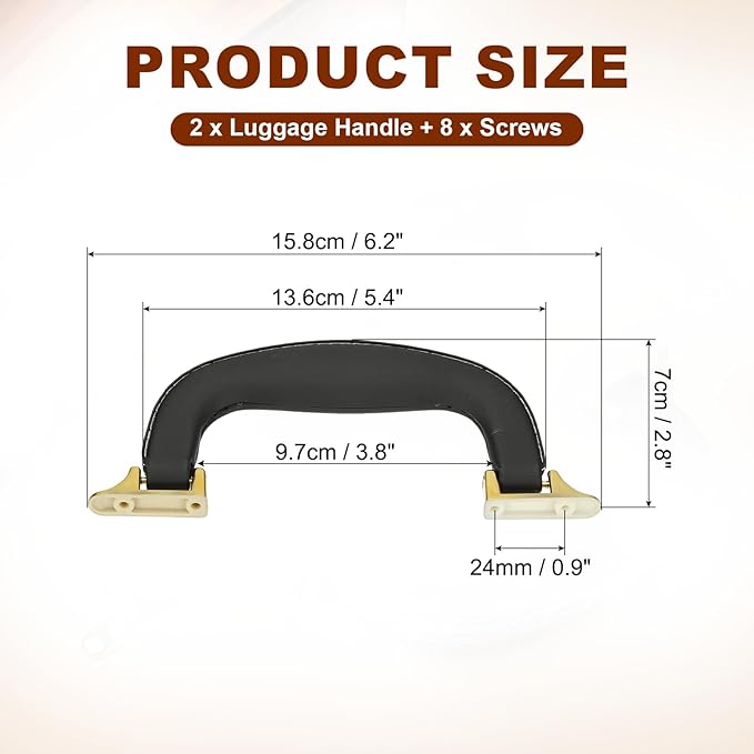 uxcell 2 Pcs PU Leather Luggage Handle, 0.9" Hole Distance Vintage U-Shape Replacement Strap Handle for Travel Handbag Guitar Musical Box Gift Boxes, Black/Gold