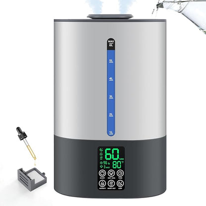 6L Humidifiers for Bedroom Large Room Home,Cool and Warm Humidifier for Baby and Plants Mist Top Fill Desk Humidifiers Essential Oil Diffuser, Quiet with Adjustable Mist,360°Nozzle-Grey