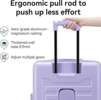 ROAMING 24 Inch Checked Luggage TOP Opening Rolling Suitcase PC hard sided luggage with Spinner Wheels Cup Holder Tsa Lock Specially Designed Ergonomic Pull Rod Handle for Travel Woman Men purple