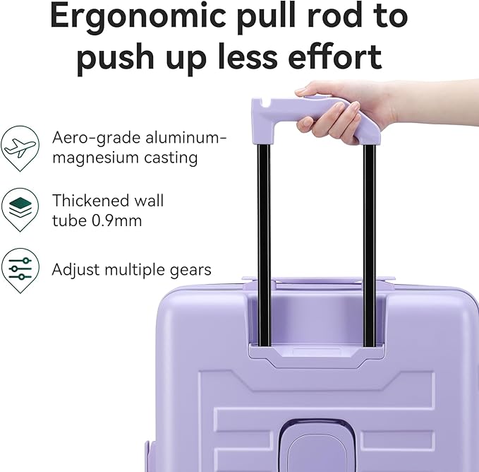 ROAMING 26-Inch Checked Luggage Expandable Front Opening Rolling Vacation Suitcase with Spinner Wheels and TSA Lock Cup Holder, PC Hard Shell Travel Trolley Case for Shout Business Trips purple