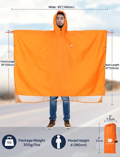 ANYOO Hooded Rain Poncho for Adults Waterproof Lightweight Rain Coat for Men Women Reusable Rain Jacket for Emergency Outdoor