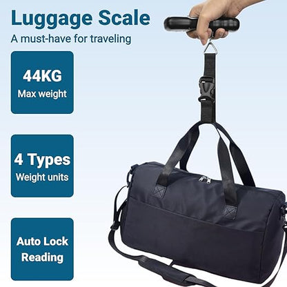Luggage Scale, 44kg/97lb Portable Digital Hanging Baggage Scale for Travel, Automatic Lock Reading Suitcase Weight Scale with LCD Digital Display for Luggage, Travel, Bag, Battery Included