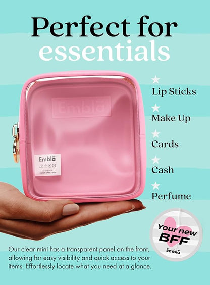 Embla London Makeup Bag Cosmetic Case, Clear Zipper Make Up Pouch and Toiletry Travel Tote, Cute Skincare Pouches for Women Girls, Preppy Purse Cosmetic Organizer, Mini Makeup Bags, Flamingo Pink