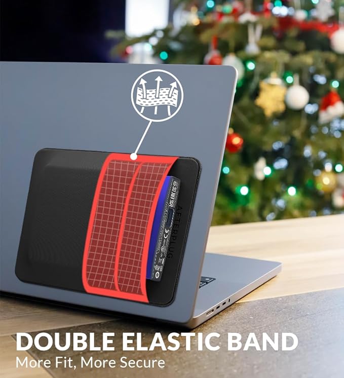 2-Pocket Adhesive Pouch for Laptop, Compatible with External 2.5" HDD, SSD, Magic Mouse, USB Cable and More - Black