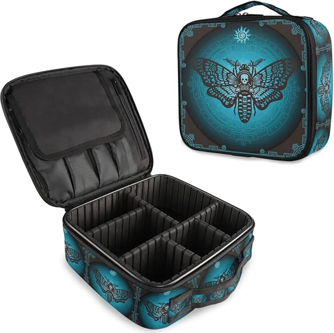 MNSRUU Travel Makeup Bag, Skull Makeup Bag Organizer Goth Butterfly Cosmetic Bag for Women Travel Toiletry Bag with Adjustable Dividers