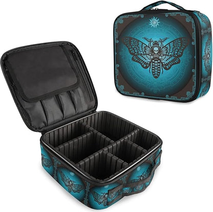 MNSRUU Travel Makeup Bag, Skull Makeup Bag Organizer Goth Butterfly Cosmetic Bag for Women Travel Toiletry Bag with Adjustable Dividers