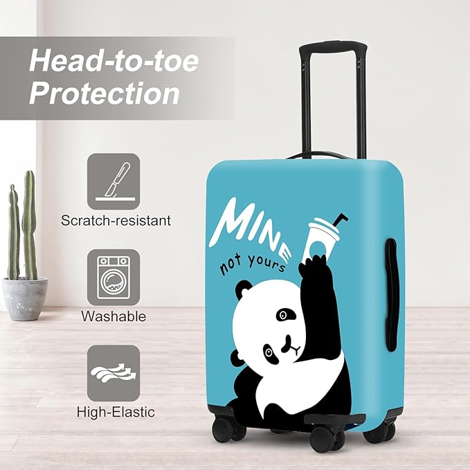 Panda Luggage Protector, Washable Suitcase Case with “Min” Text & Beer Mug Cute Anti-scratch for 24",26" Bag