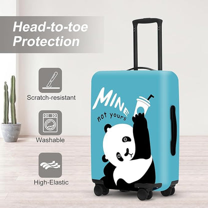 Panda Luggage Protector, Washable Suitcase Case with “Min” Text & Beer Mug Cute Anti-scratch for 24",26" Bag