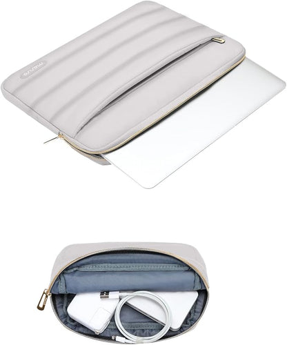 MOSISO 13.3 inch Laptop Case, 13-13.3 inch Puffy Laptop Sleeve Compatible with MacBook Air 13 13.6 M4 M3 M2 M1/Pro 13/Pro 14, HP Dell ASUS Lenovo,Polyester Horizontal Bag with Small Case, Gray