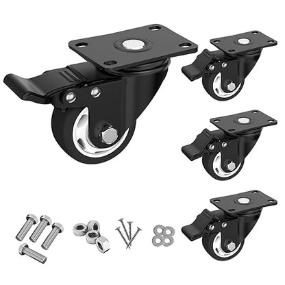 3 Inch Wheel Casters,Set of 4 Heavy Duty,Black Industrial Casters with Brake, Locking Casters for Furniture and Workbench for Cart,Top Plate Swivel Wheels and Load 1000lbs (Two Hardware Kits Include)