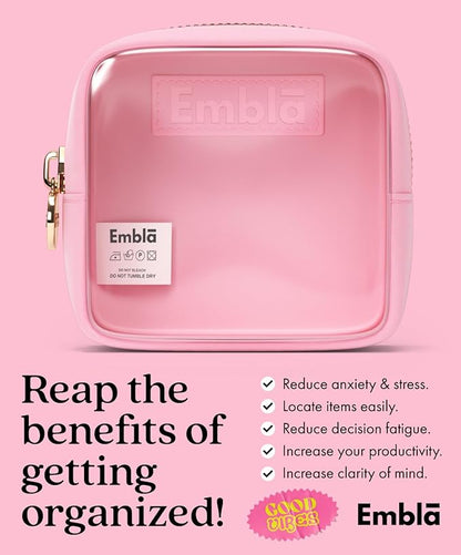 Embla London Makeup Bag Cosmetic Case, Clear Zipper Make Up Pouch and Toiletry Travel Tote, Cute Skincare Pouches for Women Girls, Preppy Purse Cosmetic Organizer, Mini Makeup Bags, Flamingo Pink