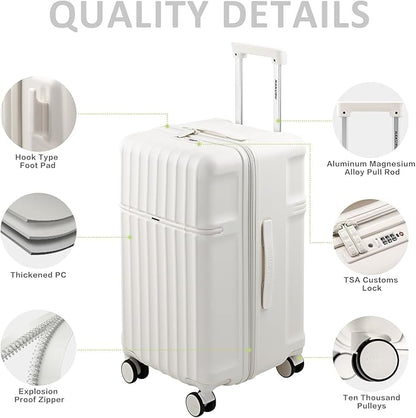 20 Inch Hardside Carry-On Luggage with Spinner Wheels, TSA Lock, Double Zippers, Thick PC Shell, Lightweight Travel Suitcase for Business, Weekend, and International Trips(White)