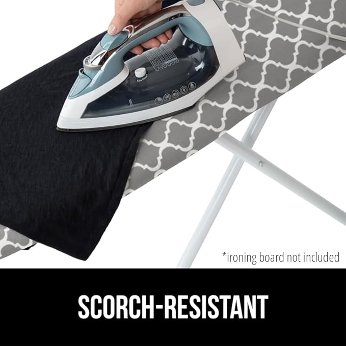 GORILLA GRIP The Original Ironing Board Cover and Pad, Silicone Coating, Thick Scorch Resistant Padding, Heavy Duty Iron Covers Standard Boards, Hook and Loop Fastener Strap, Quatrefoil Gray, 15x54