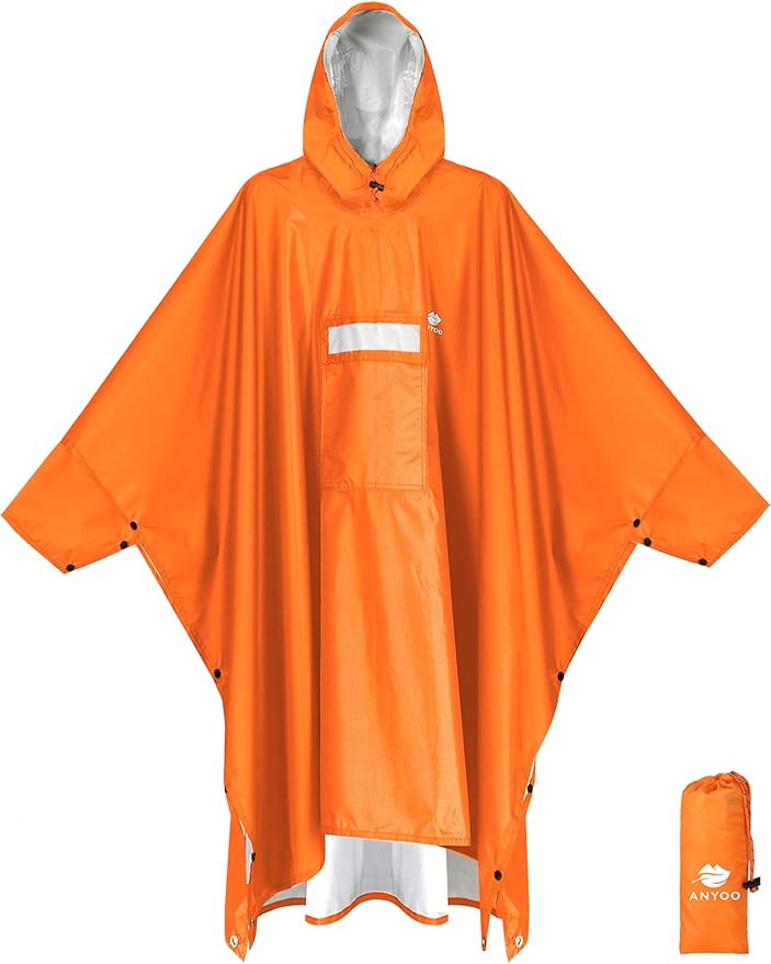 ANYOO Hooded Rain Poncho for Adults Waterproof Lightweight Rain Coat for Men Women Reusable Rain Jacket for Emergency Outdoor