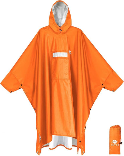 ANYOO Hooded Rain Poncho for Adults Waterproof Lightweight Rain Coat for Men Women Reusable Rain Jacket for Emergency Outdoor