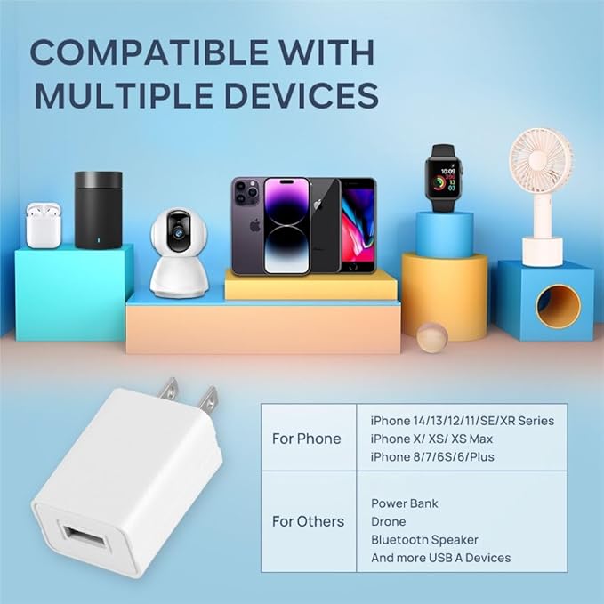 Wall Charger Cube 5V1A USB Power Supply Charging Block Universal Wall Plug Brick Portable Travel Fast Charger Power Adapter for iPhone, Samsung Galaxy, LG (2PCS-White)